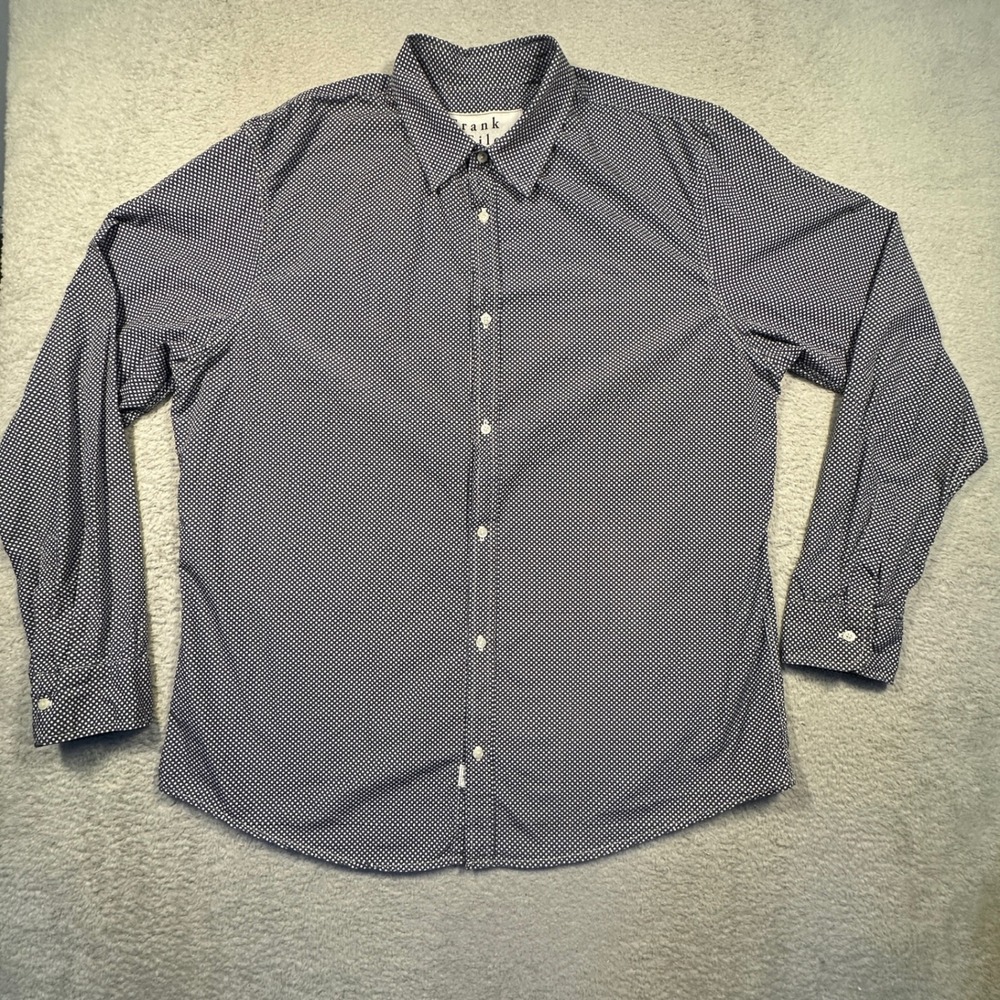 Frank‎ & Eileen Polka Dot Button Up Mens XXL Blue Gray Cotton Made in USA Shirt